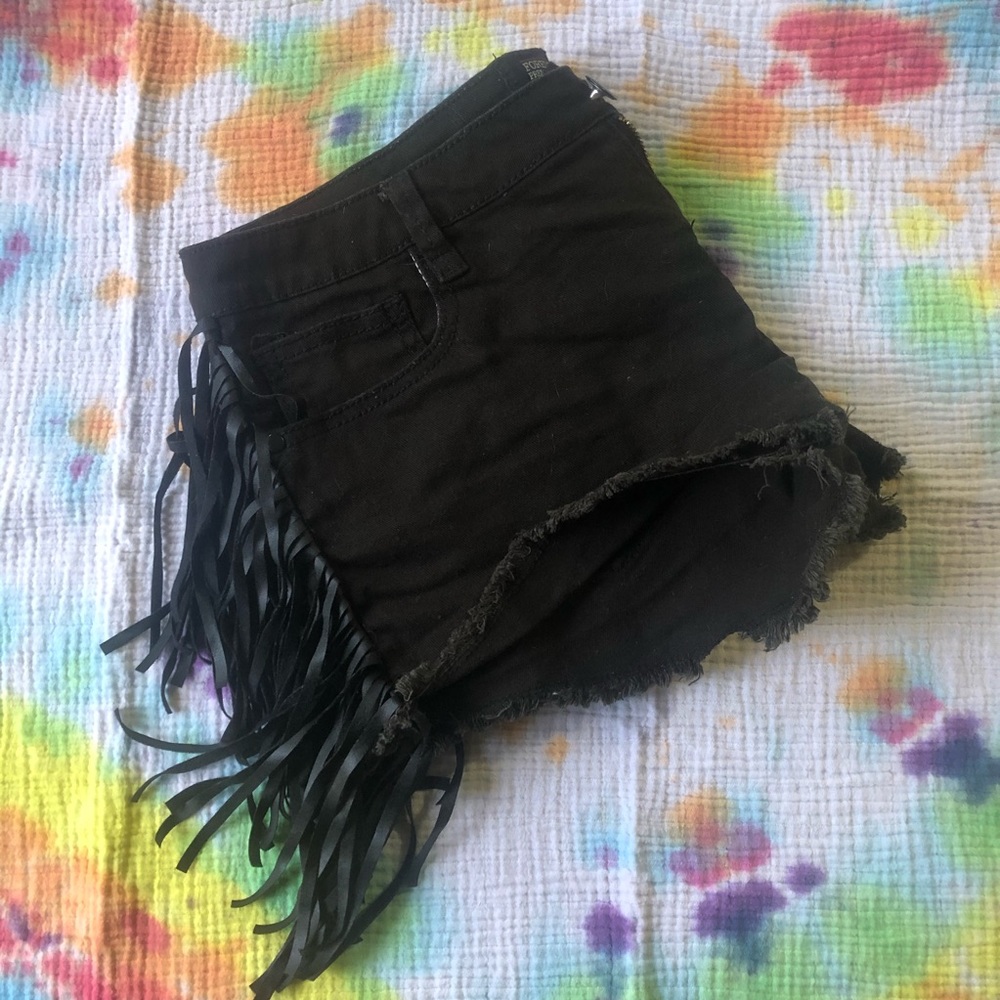 Fringe black cut off shorts